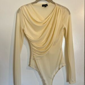 JLUXLABEL Cream, mesh, see through bodysuit in Medium